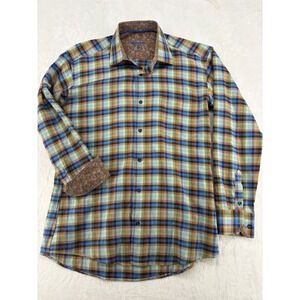 Marcello Sport Button Down Mens Size‎ M Shirt Multicolor Plaid Paisley Trim